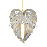 Dekoračné závesné krídla zdobené 14 cm - Bielo zlaté