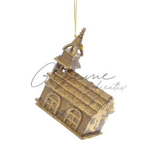 Dekoračný závesný kostolík 10 cm - Zlatý
