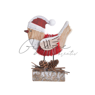 Dekoračný drevený vtáčik 14 cm - Červený