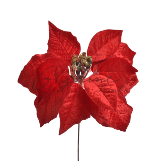 Dekoračná zamatová vianočná ruža 30 cm - Červená