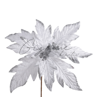 Dekoračná vianočná ruža s glittrom 30 cm - Biela