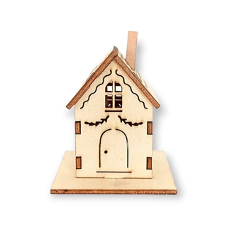 Drevený vianočný domček 7,5 cm - Prírodný