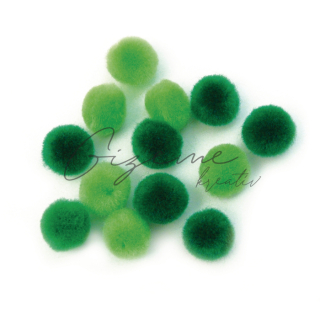 Plyšové POM POM guličky 1,5 cm - Zelený mix