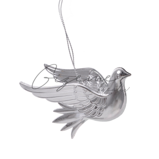 Dekoračná závesná holubica 8 cm - Strieborná